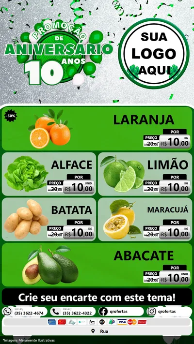 Modelo de TV para TV Vertical com o tema Promoção de Aniversário - 10 Anos para Hortifrúti