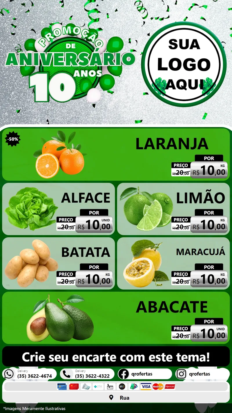 Modelo de TV para TV Vertical com o tema Promoção de Aniversário - 10 Anos para Hortifrúti