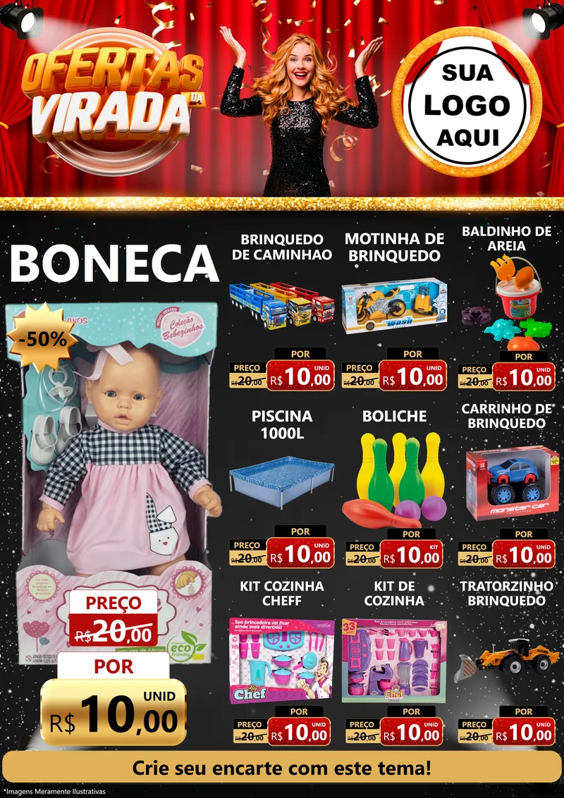 Modelo de Encarte para Encarte A4 Vertical com o tema Ofertas da Virada para Brinquedos