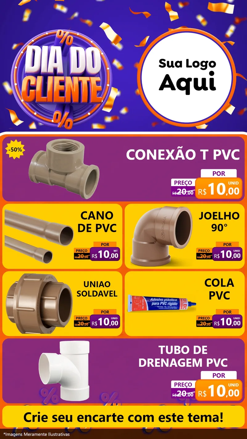 Modelo de TV para TV Vertical com o tema Dia do Cliente para Tubos e conexões