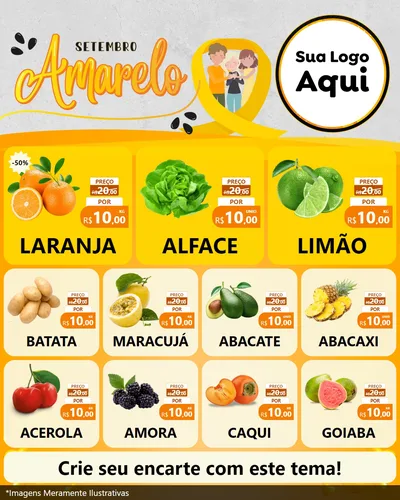 Modelo de Rede Social para Feed Instagram com o tema Setembro Amarelo para Hortifrúti