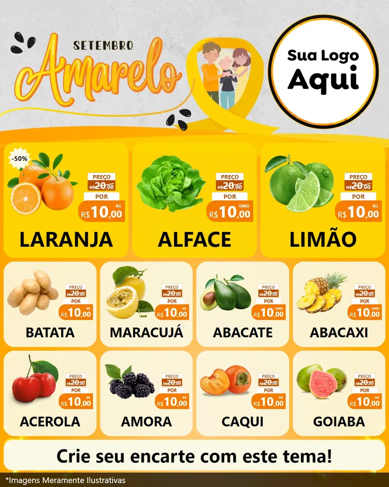 Modelo de Rede Social para Feed Instagram com o tema Setembro Amarelo para Hortifrúti