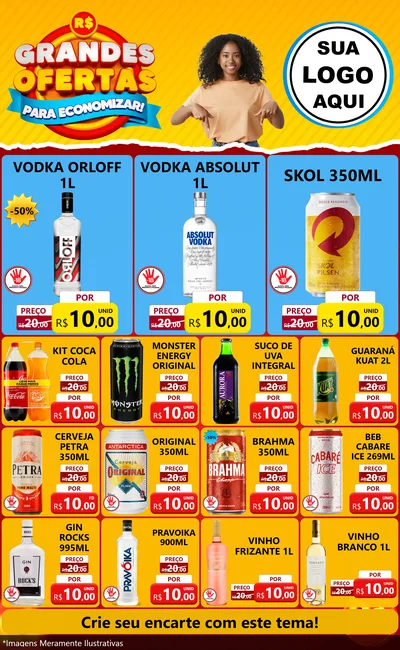 Modelo de Encarte para Encarte Grande com o tema Grandes Ofertas Para Economizar! para Distribuidora de bebidas