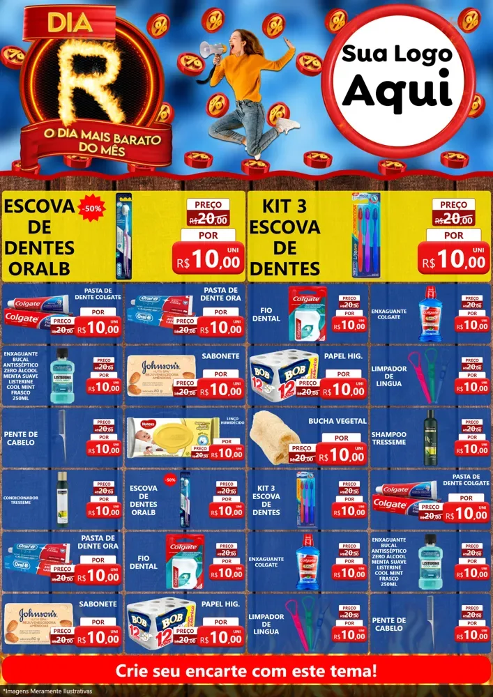 Modelo de Encarte para Encarte A4 Vertical com o tema Dia R - O Dia Mais Barato Do Mês para Higiene Pessoal