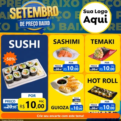 Modelo de Rede Social para Feed Facebook com o tema Setembro De Preço Baixo para Comida japonesa