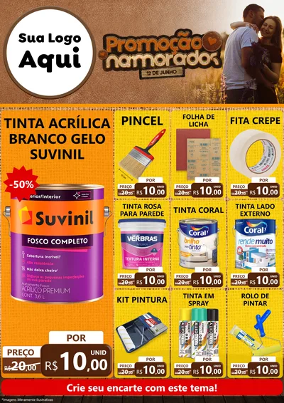Modelo de Encarte para Encarte A4 Vertical com o tema Promoção Namorados para Tintas e Ferramentas