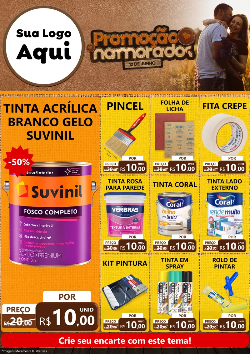 Modelo de Encarte para Encarte A4 Vertical com o tema Promoção Namorados para Tintas e Ferramentas