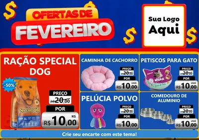 Modelo de Encarte para Encarte A4 Horizontal com o tema Ofertas de Fevereiro para Pet Shop