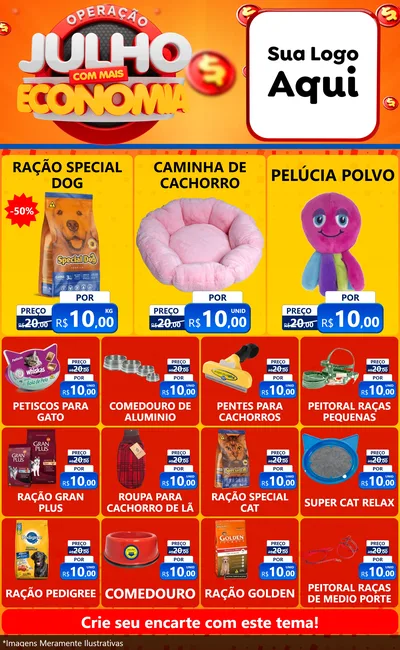 Modelo de Encarte para Encarte Grande com o tema Operação Julho Com Mais Economia para Pet Shop