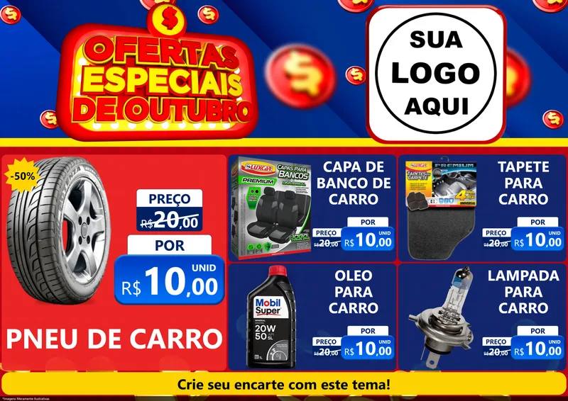 Modelo de Encarte para Encarte A4 Horizontal com o tema Ofertas Especiais de Outubro para Auto peças