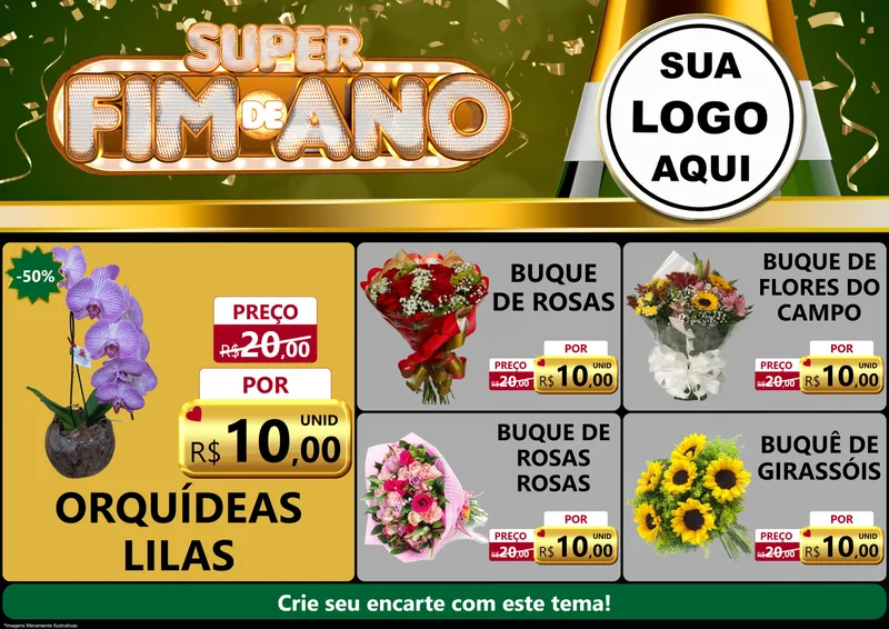 Modelo de Encarte para Encarte A4 Horizontal com o tema Super Fim de Ano para Floricultura e jardim