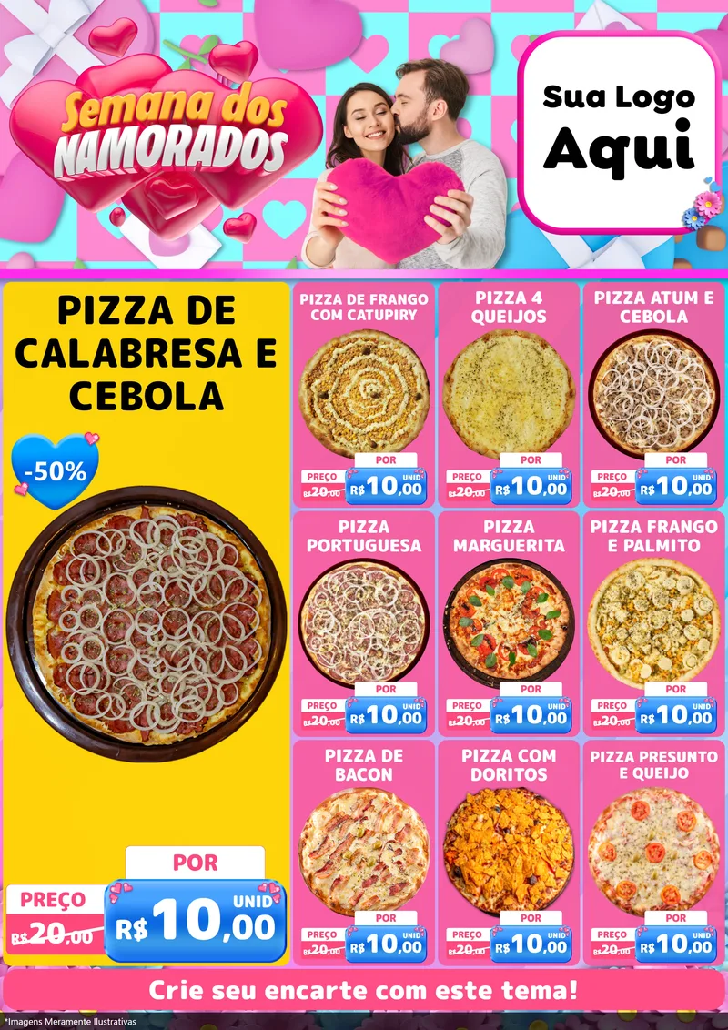 Modelo de Encarte para Encarte A4 Vertical com o tema Semana dos Namorados para Pizzaria