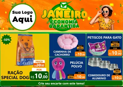 Modelo de Encarte para Encarte A4 Horizontal com o tema Janeiro - Economia Garantida para Pet Shop