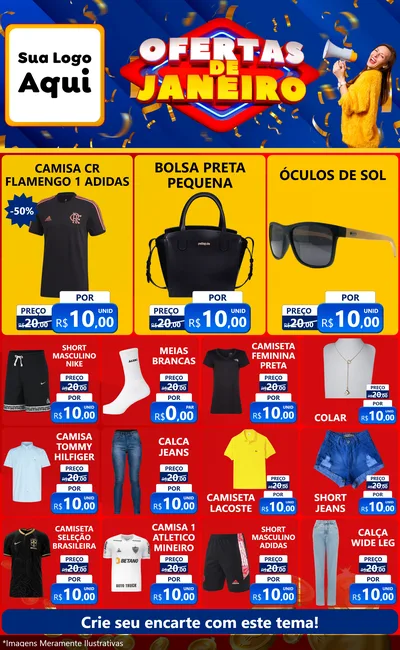 Modelo de Encarte para Encarte Grande com o tema Ofertas de Janeiro para Roupas e acessórios