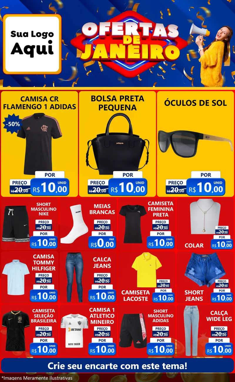 Modelo de Encarte para Encarte Grande com o tema Ofertas de Janeiro para Roupas e acessórios