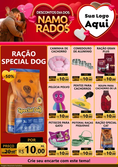 Modelo de Encarte para Encarte A4 Vertical com o tema Descontos Dia dos Namorados para Pet Shop