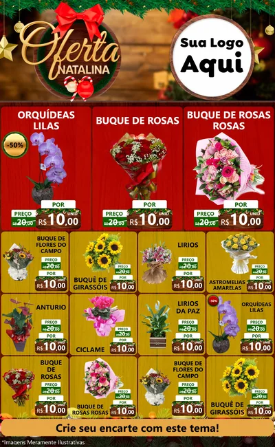 Modelo de Encarte para Encarte Grande com o tema Ofertas Natalina para Floricultura e jardim