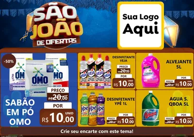Modelo de Encarte para Encarte A4 Horizontal com o tema São João Ofertas Imbatíveis! - Junina para Produtos de Limpeza