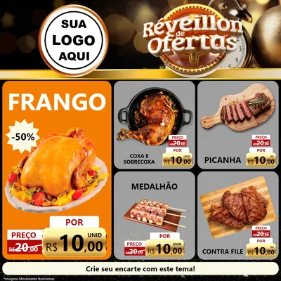Modelo de Rede Social para Feed Facebook com o tema Réveillon de Ofertas para Assados