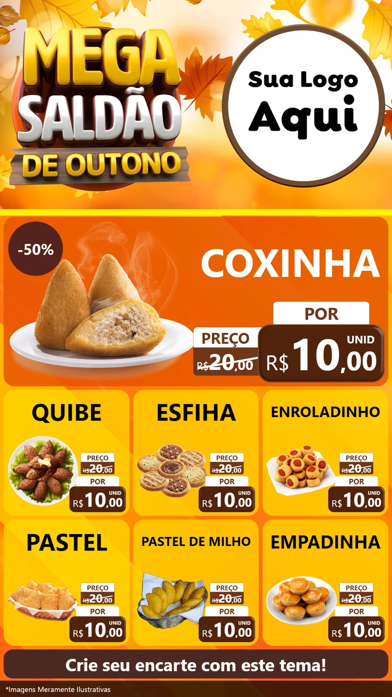 Modelo de Rede Social para Stories com o tema Mega Saldão de Outono para Salgadaria