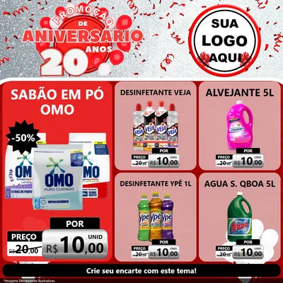 Modelo de Rede Social para Feed Facebook com o tema Promoção de Aniversário - 20 Anos para Produtos de Limpeza