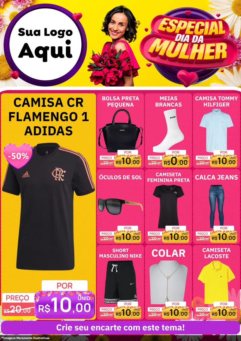 Modelo de Encarte para Encarte A4 Vertical com o tema Especial Dia da Mulher para Roupas e acessórios
