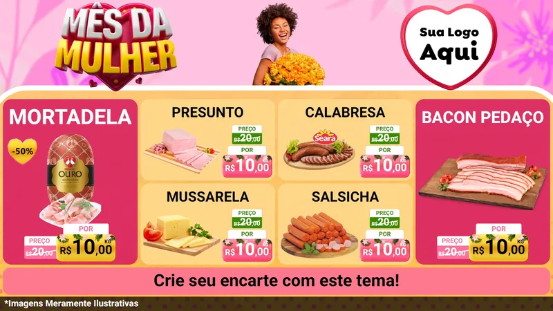 Modelo de TV para TV Horizontal com o tema Mês da Mulher para Frios e Laticínios