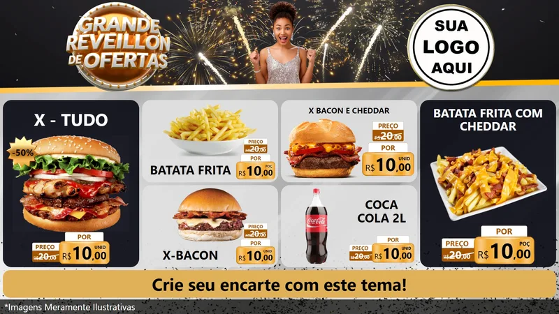 Modelo de TV para TV Horizontal com o tema Grande Réveillon de Ofertas para Hamburgueria