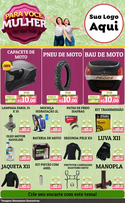 Modelo de Encarte para Encarte Grande com o tema Para Você Mulher para Moto peças