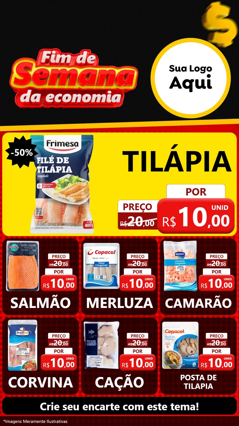 Modelo de Rede Social para Stories com o tema Fim de Semana da Economia para Peixaria