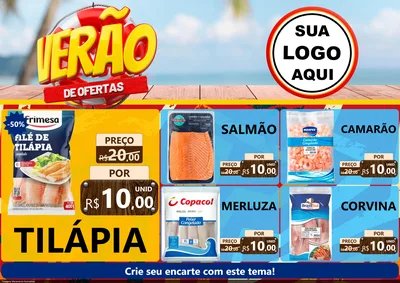 Modelo de Encarte para Encarte A4 Horizontal com o tema Verão de Ofertas para Peixaria