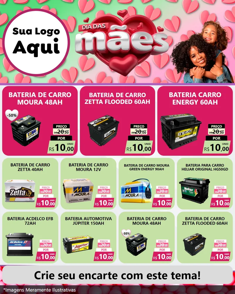 Modelo de Rede Social para Feed Instagram com o tema Dia das Mães para Baterias Elétricas
