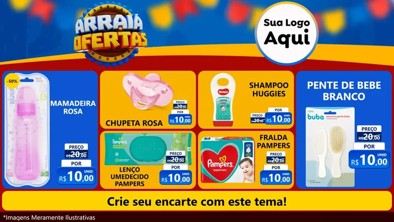Modelo de TV para TV Horizontal com o tema Arraiá de Ofertas - Junina para Bebês