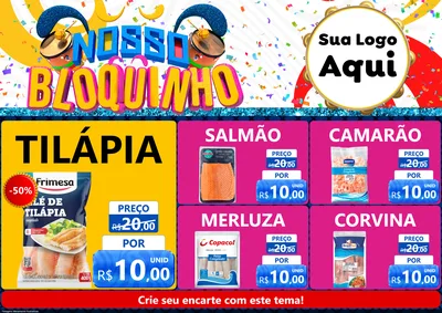 Modelo de Encarte para Encarte A4 Horizontal com o tema Nosso Bloquinho para Peixaria