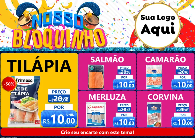 Modelo de Encarte para Encarte A4 Horizontal com o tema Nosso Bloquinho para Peixaria