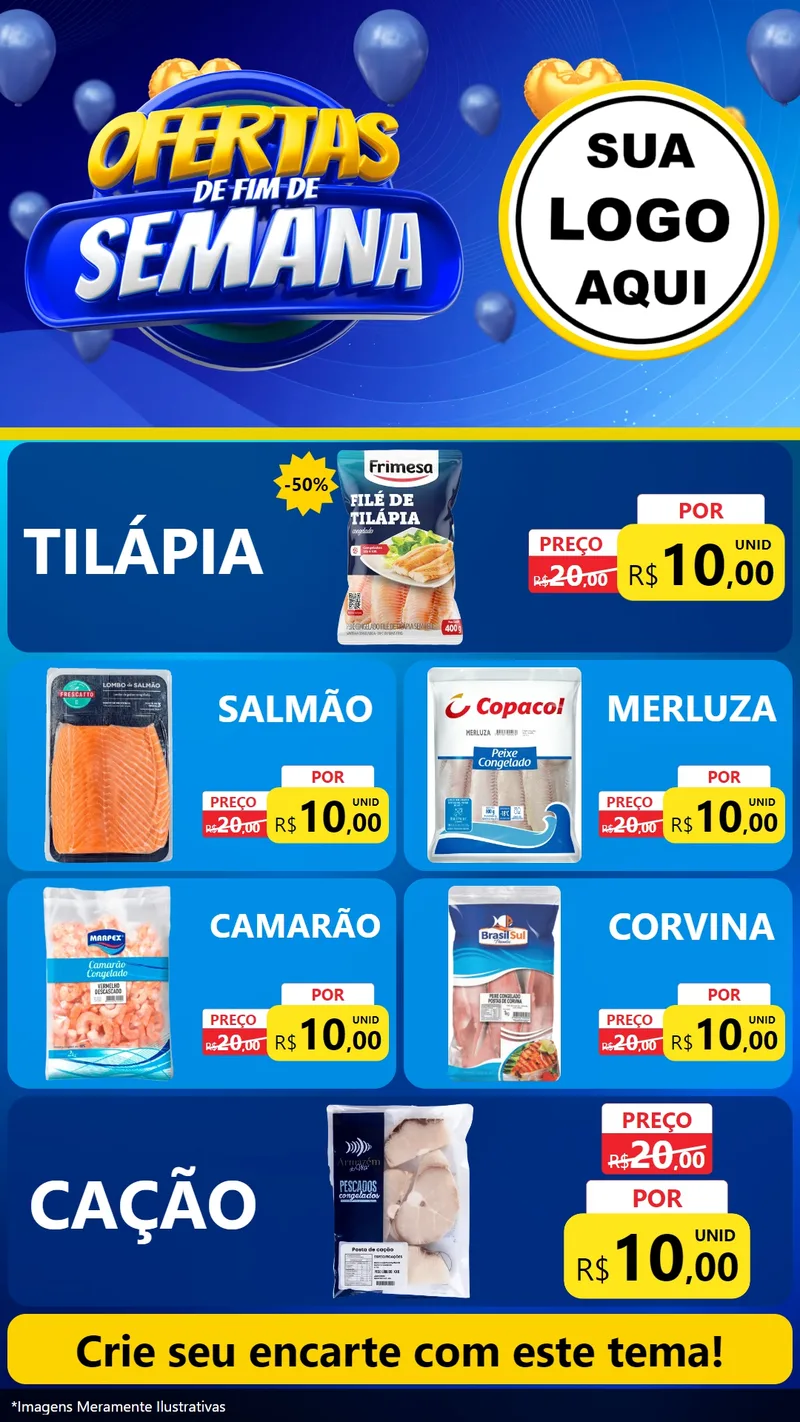 Modelo de TV para TV Vertical com o tema Ofertas de Fim de Semana para Peixaria