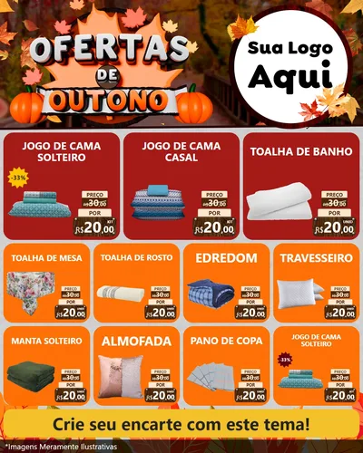 Modelo de Rede Social para Feed Instagram com o tema Ofertas de Outono para Cama, Mesa e Banho