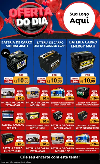 Modelo de Encarte para Encarte Grande com o tema Oferta do Dia para Baterias Elétricas