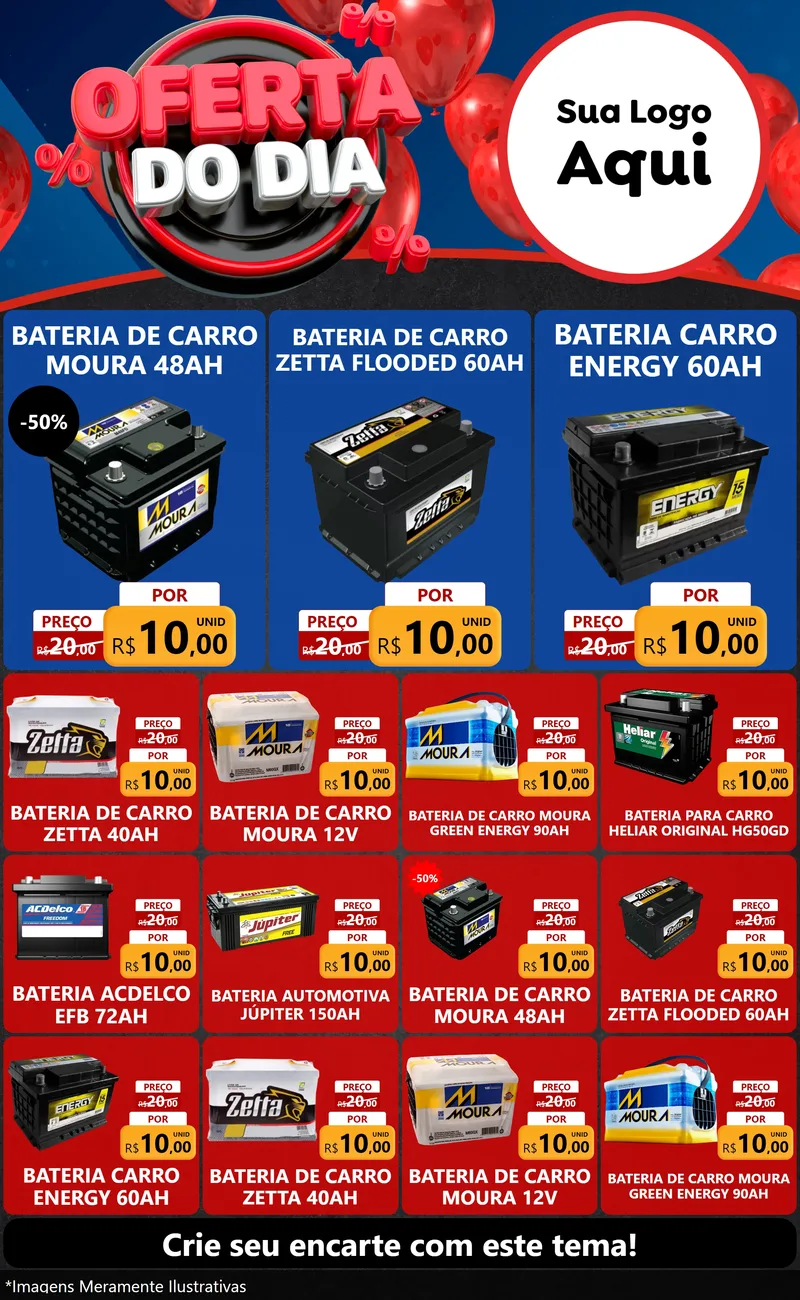 Modelo de Encarte para Encarte Grande com o tema Oferta do Dia para Baterias Elétricas