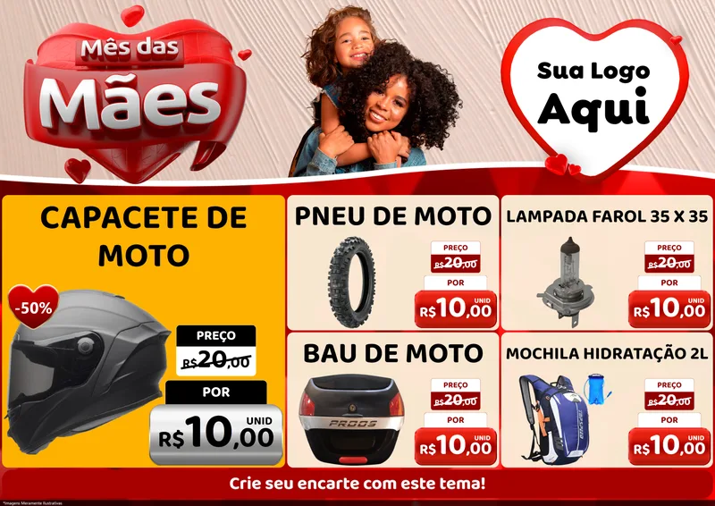 Modelo de Encarte para Encarte A4 Horizontal com o tema Mês das Mães para Moto peças