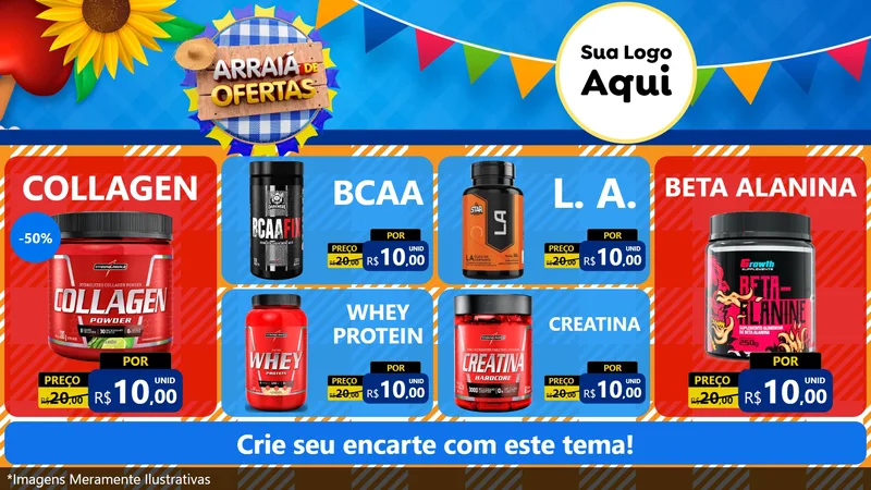 Modelo de TV para TV Horizontal com o tema Arraiá de Ofertas para Suplementos alimentares