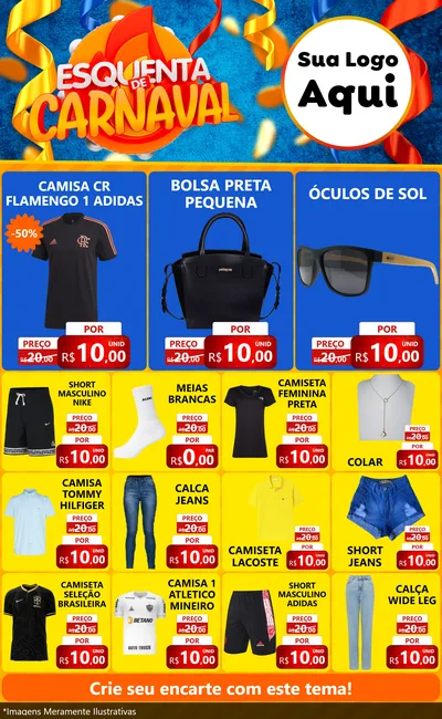 Modelo de Encarte para Encarte Grande com o tema Esquenta de Carnaval para Roupas e acessórios