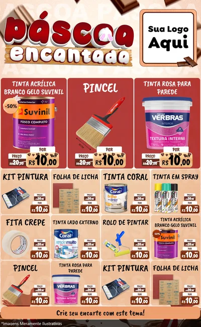 Modelo de Encarte para Encarte Grande com o tema Páscoa Encantada para Tintas e Ferramentas
