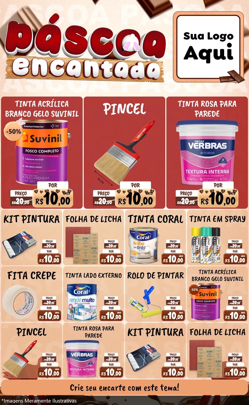 Modelo de Encarte para Encarte Grande com o tema Páscoa Encantada para Tintas e Ferramentas