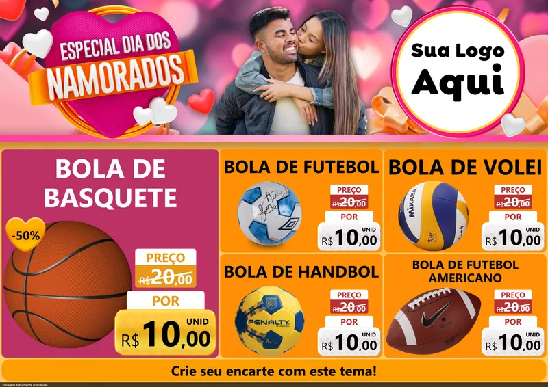 Modelo de Encarte para Encarte A4 Horizontal com o tema Especial Dia dos Namorados para Artigos Esportivos
