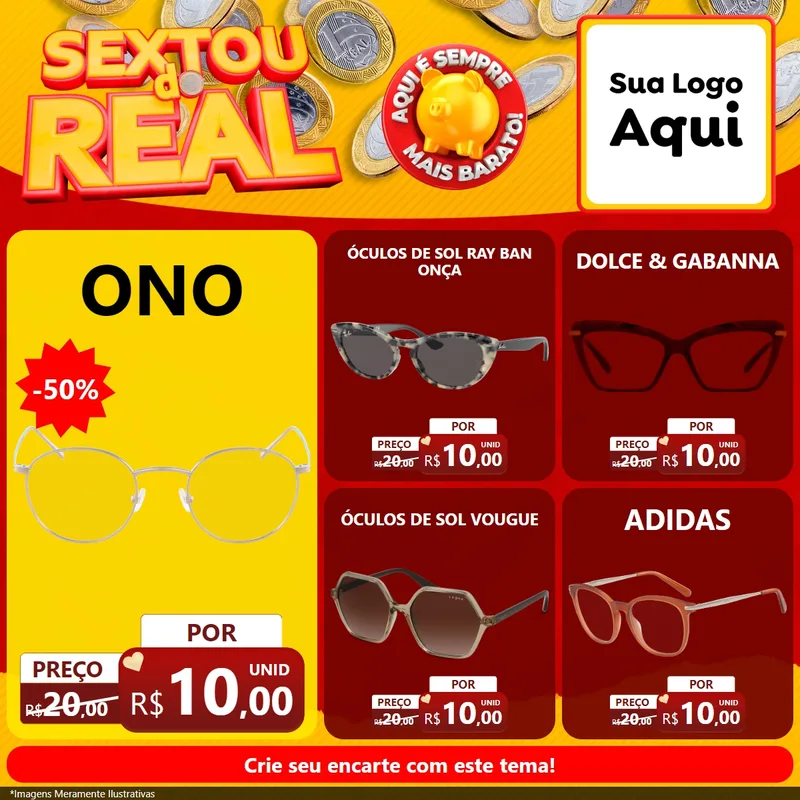 Modelo de Rede Social para Feed Facebook com o tema Sextou do Real para Óticas