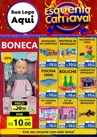 Modelo de Encarte para Encarte A4 Vertical com o tema Esquenta de Carnaval para Brinquedos