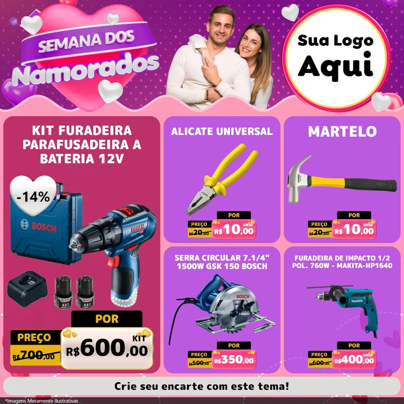 Modelo de Rede Social para Feed Facebook com o tema Semana dos Namorados para Maquinas e Ferramentas