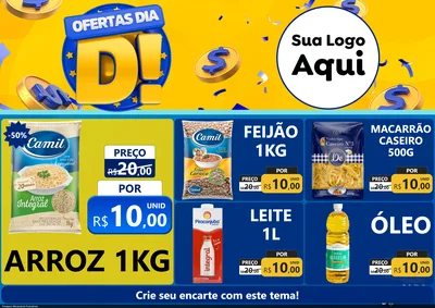 Modelo de Encarte para Encarte A4 Horizontal com o tema Ofertas Dia D para Supermercado