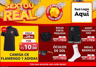 Modelo de Encarte para Encarte A4 Horizontal com o tema Sextou do Real para Roupas e acessórios